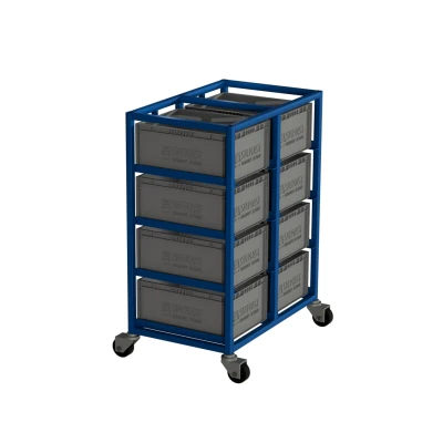 Wózek na skrzynki transportowe 400 x 300 x 170 – 8 skrzynek, dwurzędowy