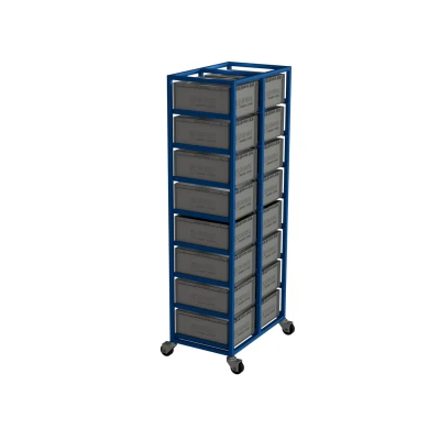 Wózek na skrzynki transportowe 400 x 300 x 170– 16 skrzynek, dwurzędowy 