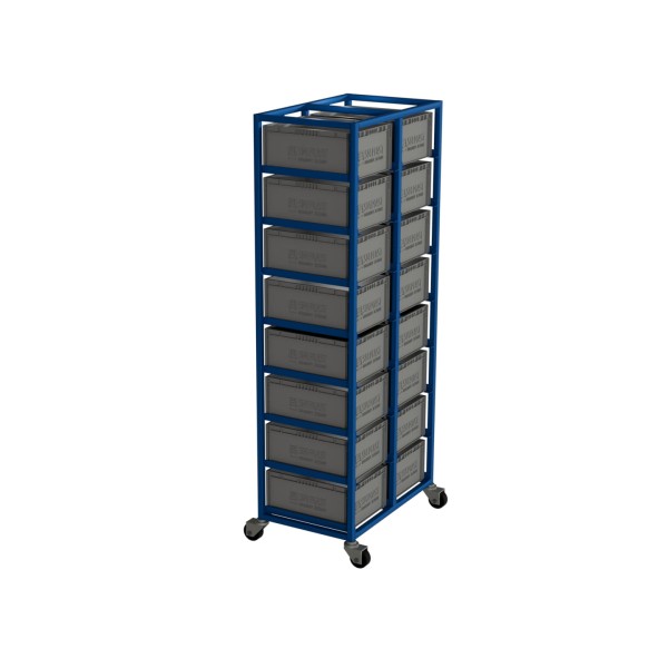 Wózek na skrzynki transportowe 400 x 300 x 170– 16 skrzynek, dwurzędowy 