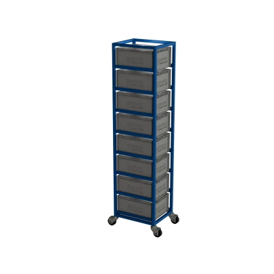 Wózek na skrzynki transportowe 400 x 300 x 170 – 8 skrzynki, jednorzędowy 