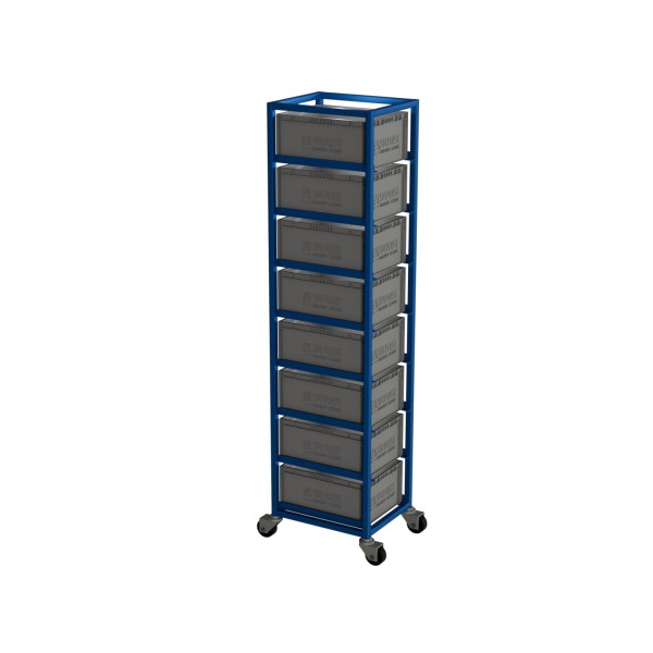 Wózek na skrzynki transportowe 400 x 300 x 170 – 8 skrzynki, jednorzędowy 