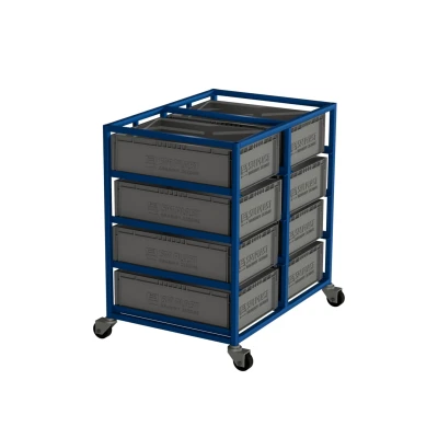 Wózek na skrzynki transportowe 600 x 400 x 170 – 8 skrzynek, dwurzędowy 