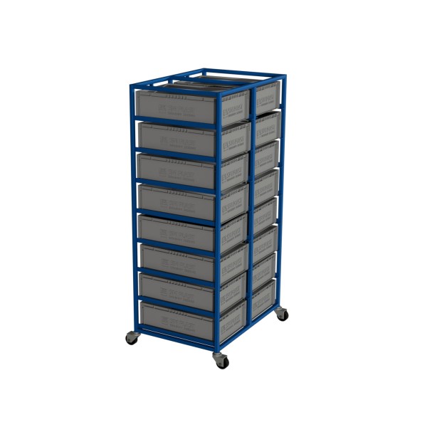 Wózek na skrzynki transportowe 600 x 400 x 170– 16 skrzynek, dwurzędowy  